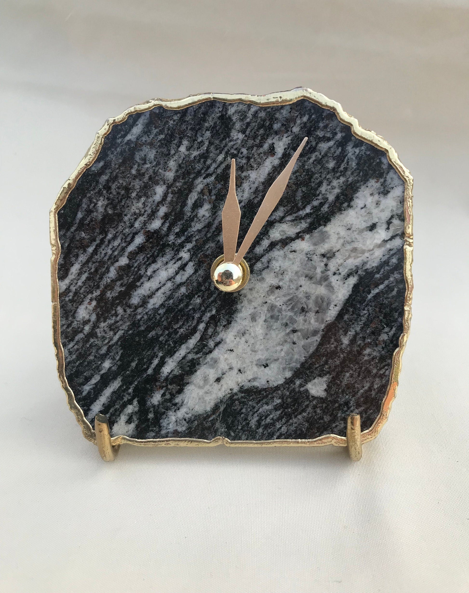 Black And White Zebra Agate Desk/Wall Clock, Can be Personalised/Customised/Personalised Momento-0