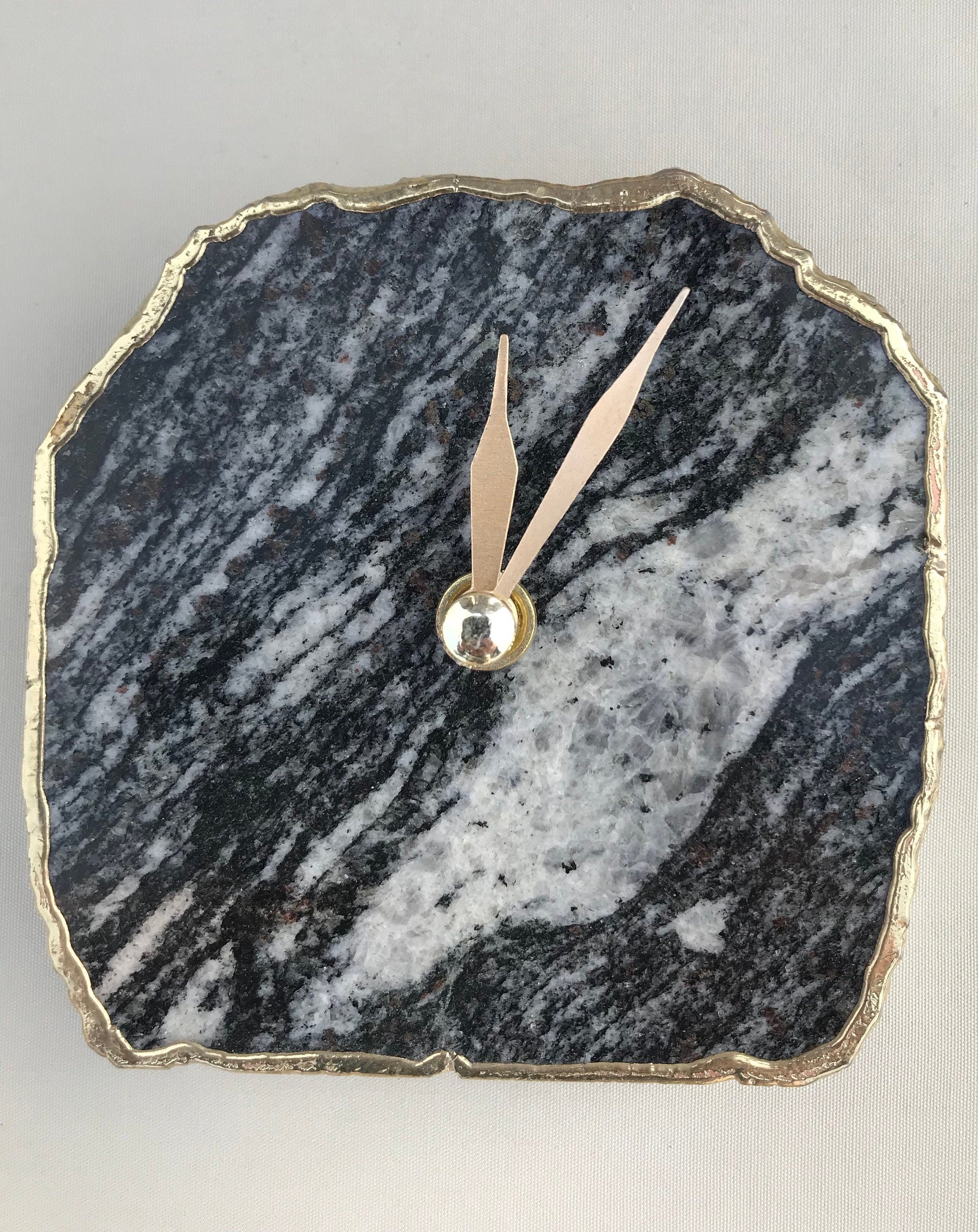 Black And White Zebra Agate Desk/Wall Clock, Can be Personalised/Customised/Personalised Momento-1